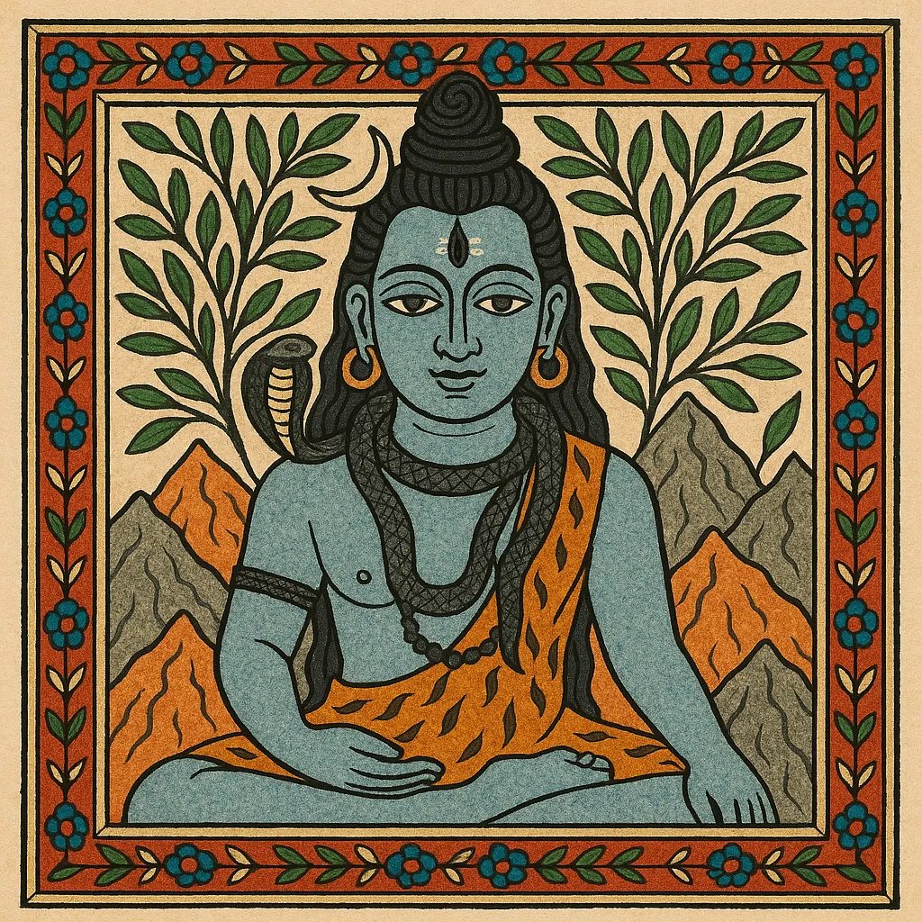 Shiv, madhubani painting style