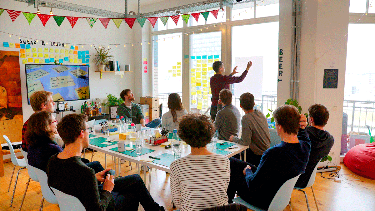 Workshopping in an office with the team