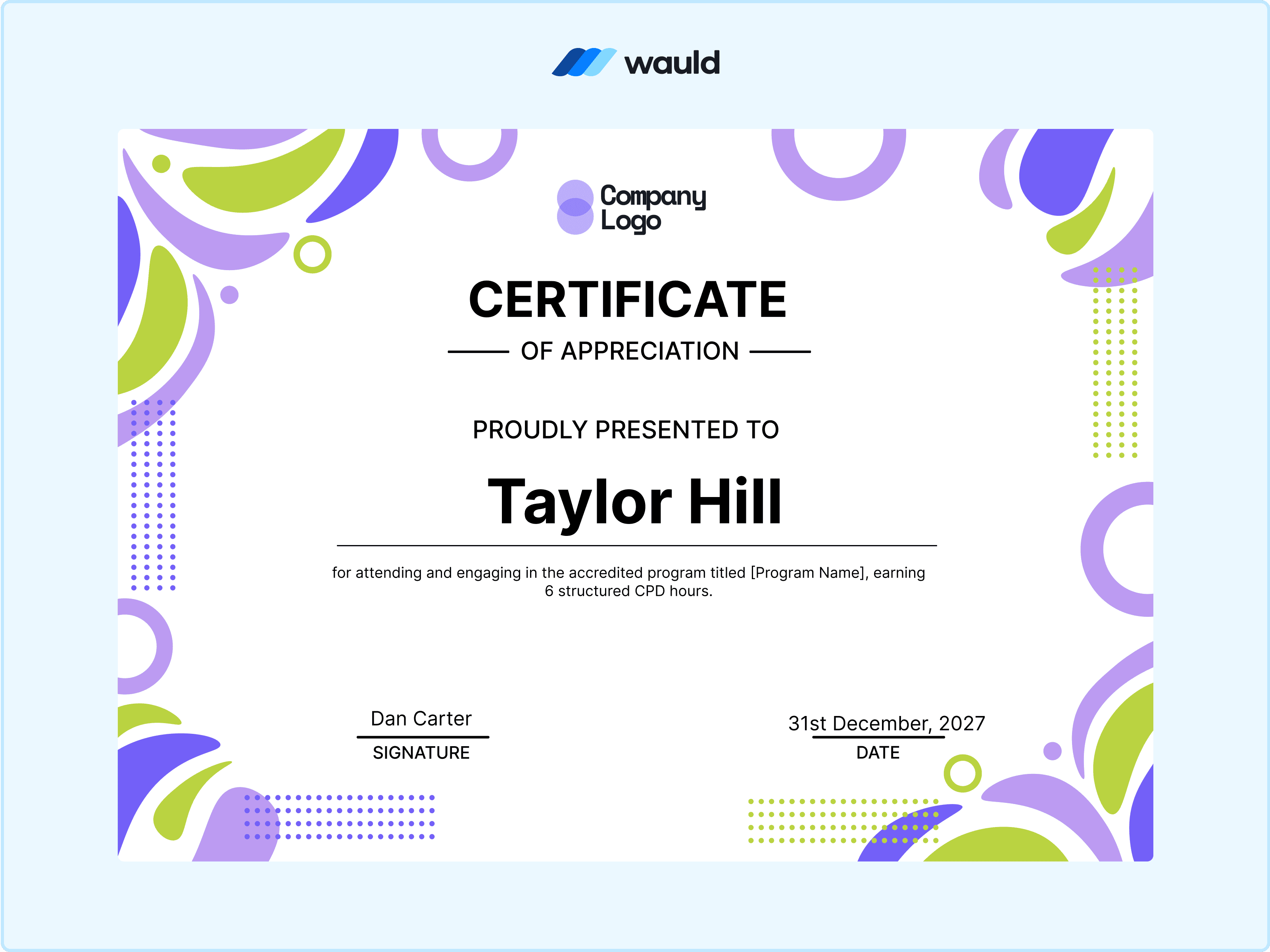 Wauld - Fun and Modern CPD certificate template