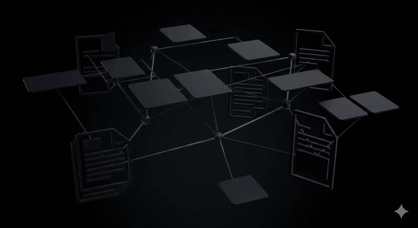 Knowledge management interface with organized documents and content cards