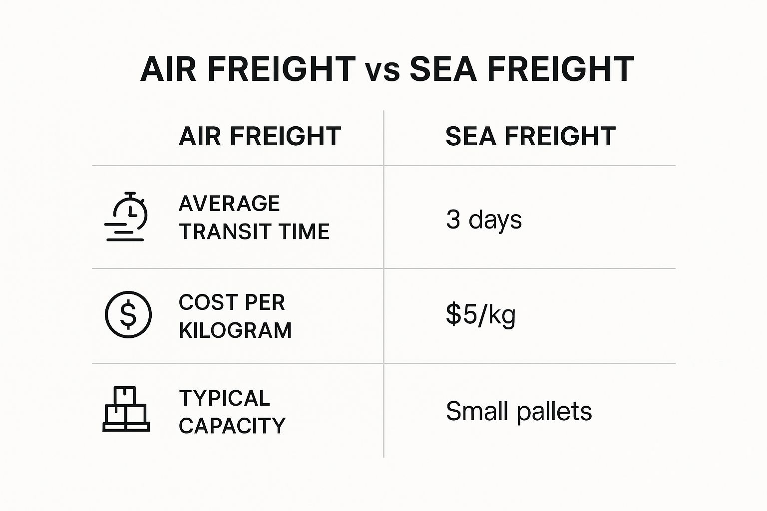 Infographic about air freight vs sea freight