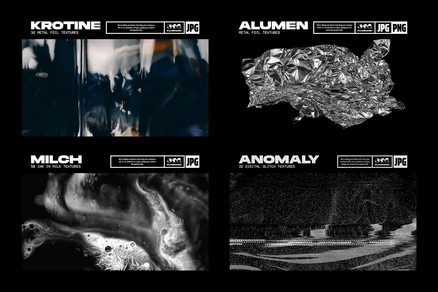 Grid of twenty four white glued poster textures featuring different realistic wrinkles and folds