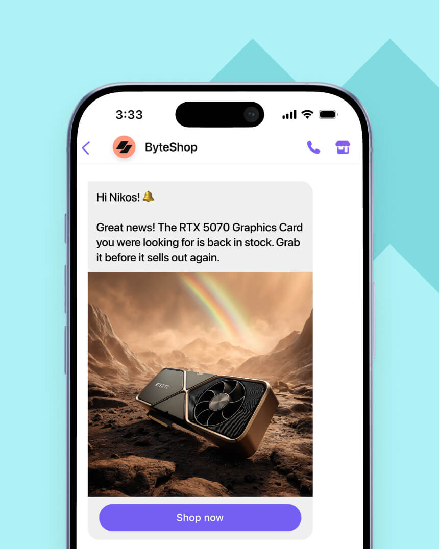 Viber messaging campaign showcasing a personalized message that aims to help a fashion e-commerce store recover abandoned carts.