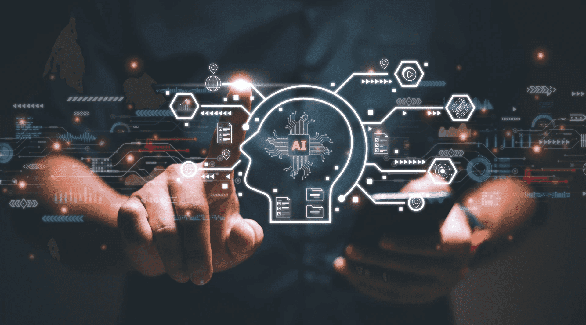 Person touching AI interface - Amplitude Alternatives