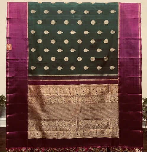 Dark Green and Magenta Kanchivaram Silk Saree