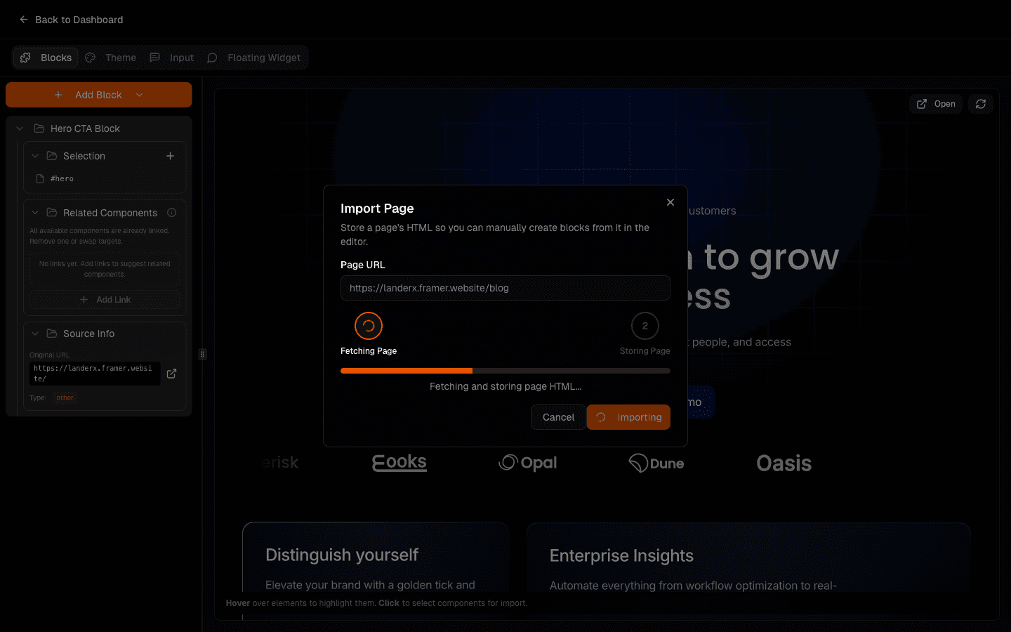 Reindex or import update running