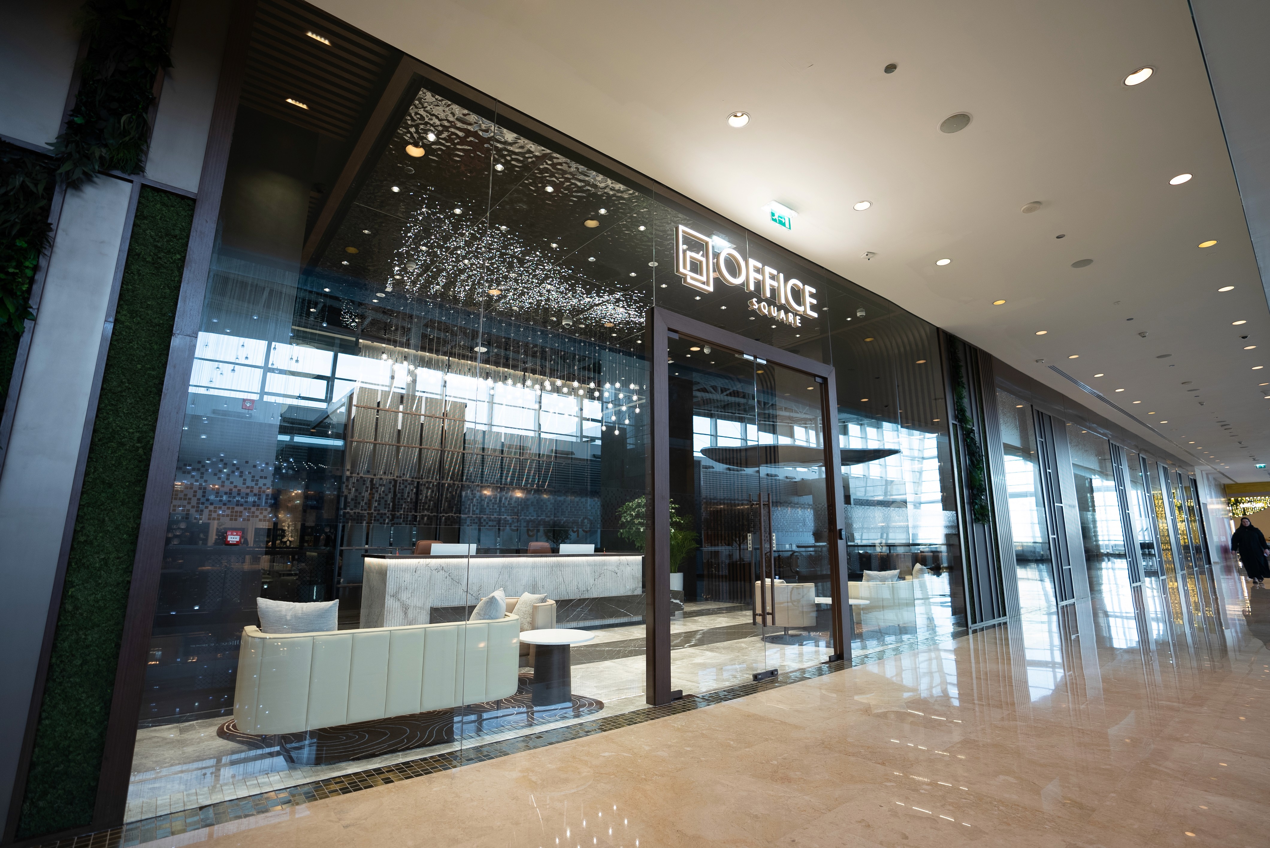Front entrance of Office Square, a premium serviced office in Abu Dhabi's Nation Towers Mall