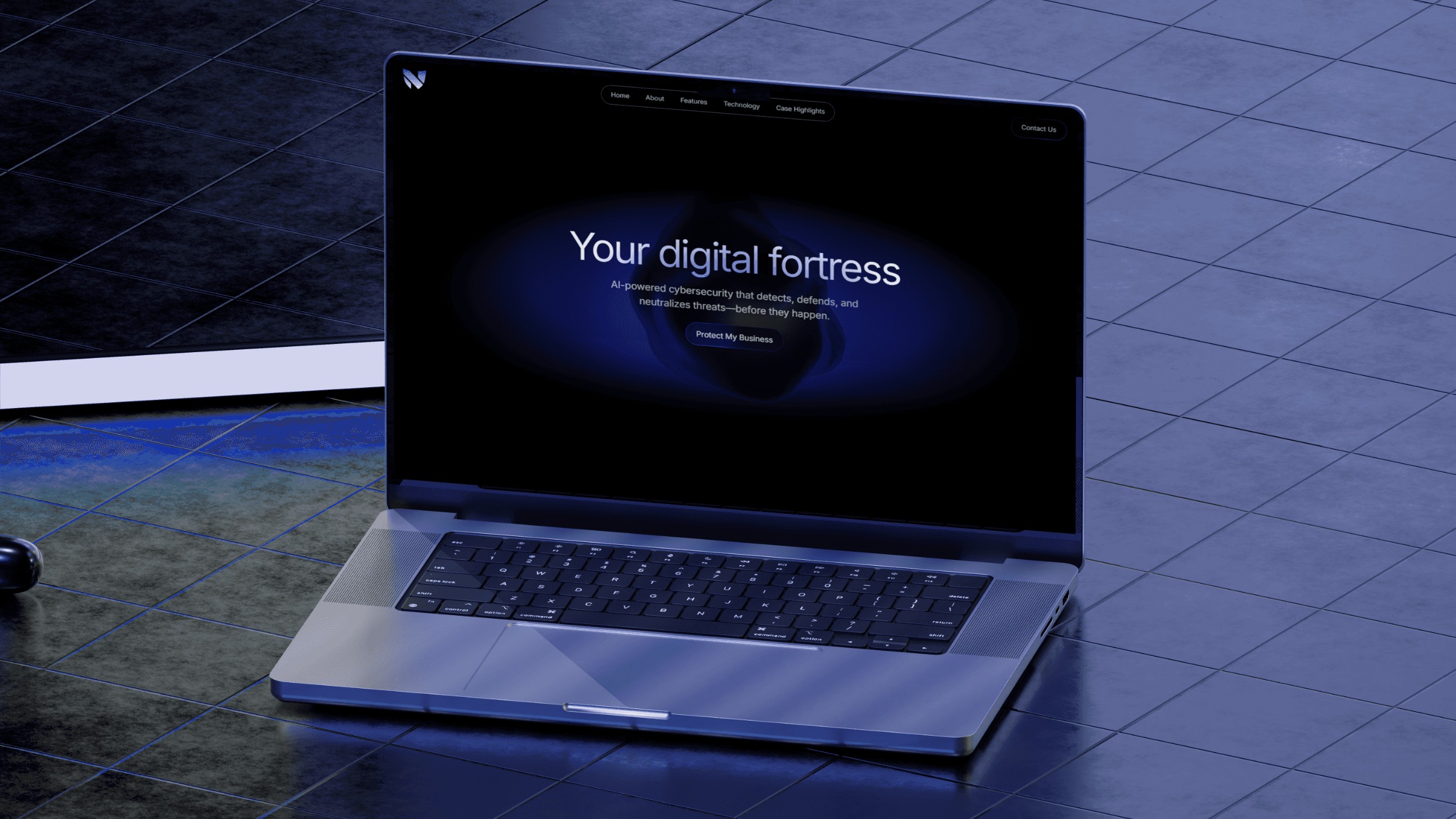 A mockup of the home page of the Nexora Systems website on a laptop screen.