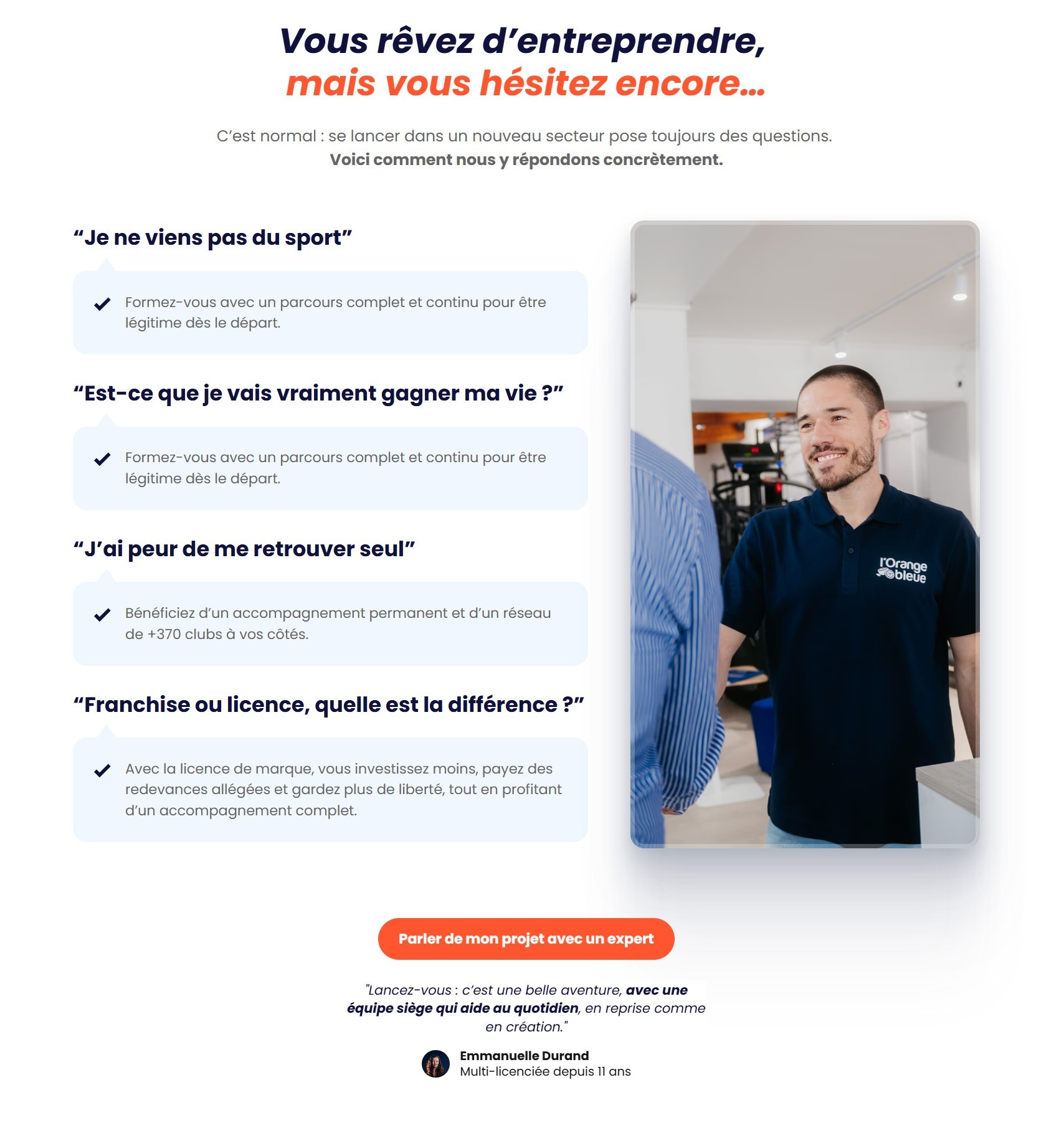 section verbatim landing page orange bleue