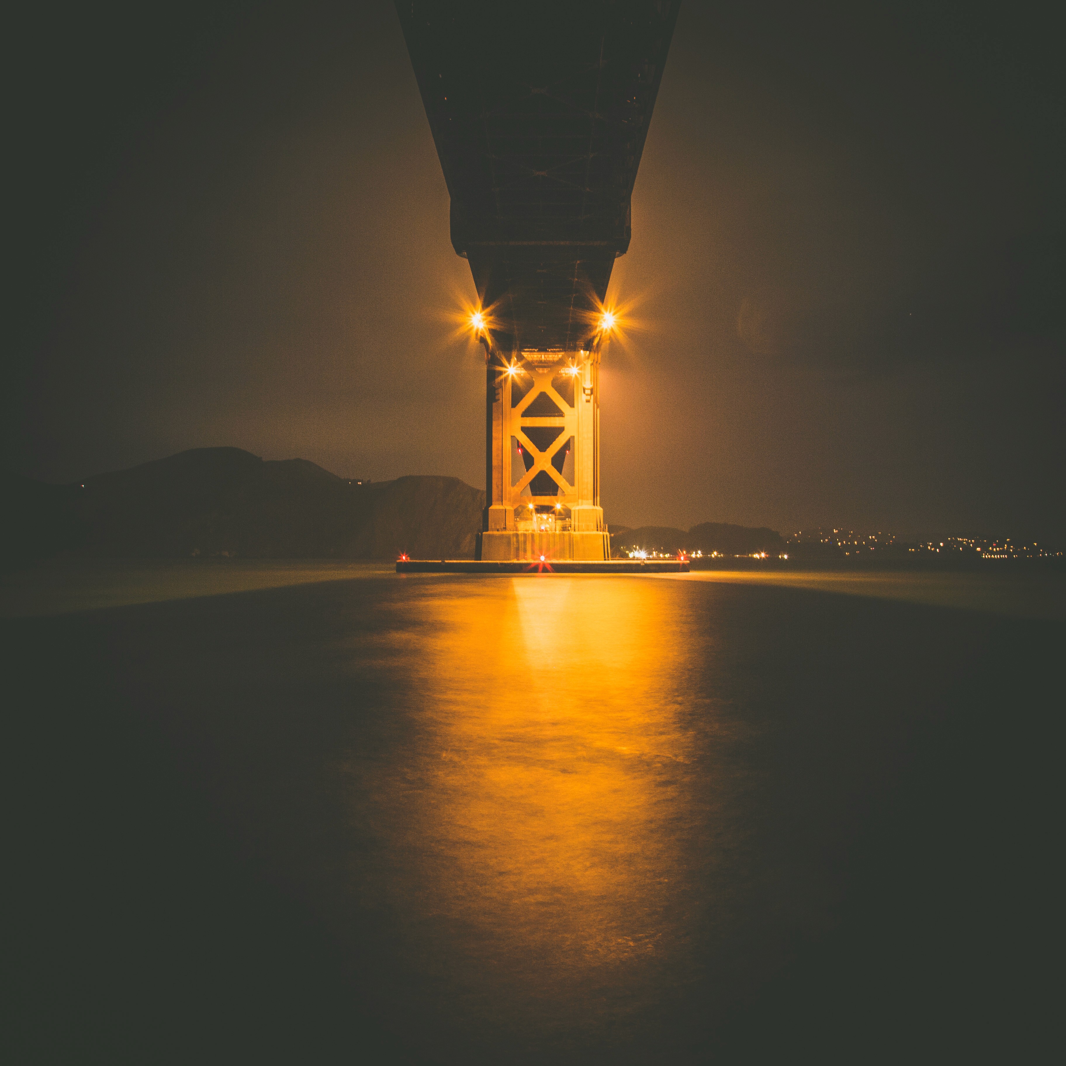 Picture of the underside of the Golden Gate Brisge at night