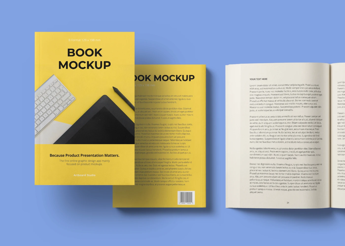 Book mockup B format with covers and inner pages