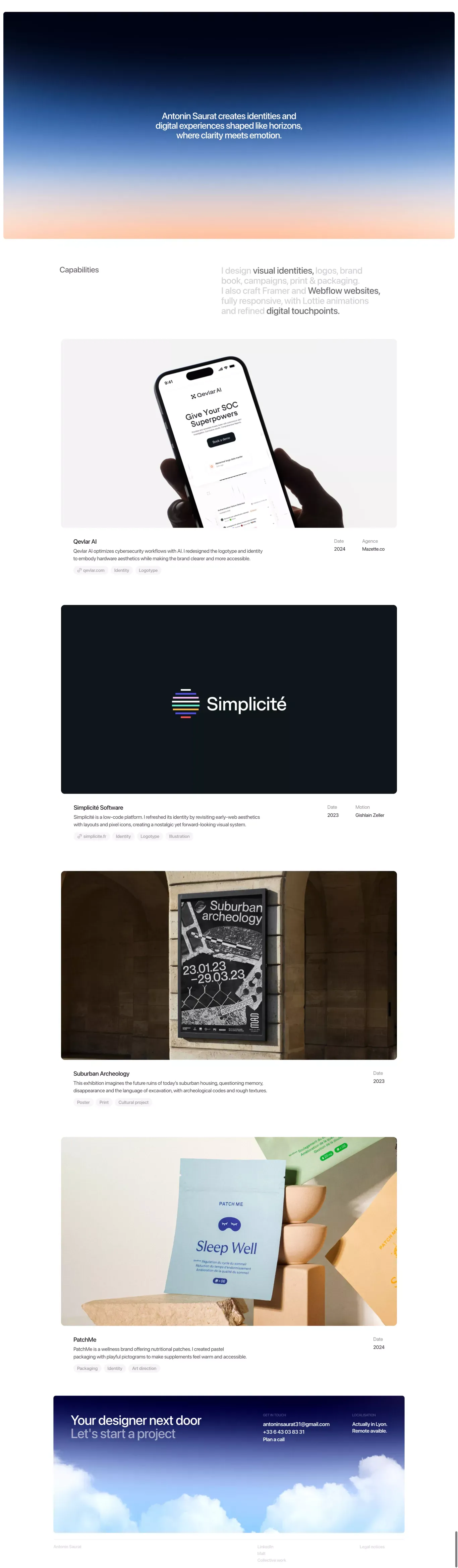 Antonin Saurat - Graphic Designer portfolio page screenshot showcasing Design design