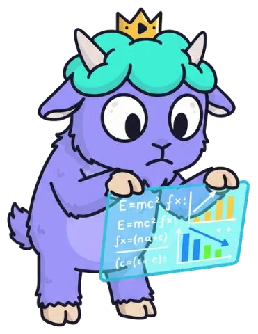 Goat holding a performance report board