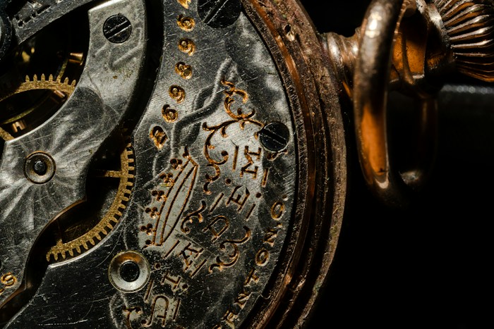 Detailed view of gold-toned metalwork