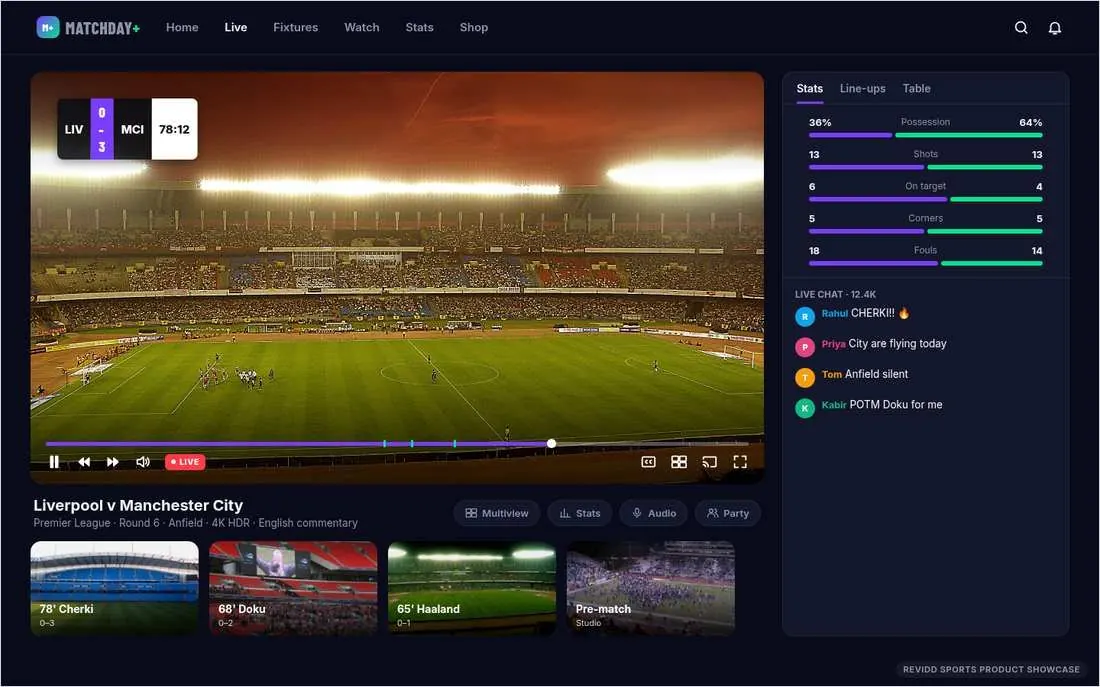 MATCHDAY+ demo web live player