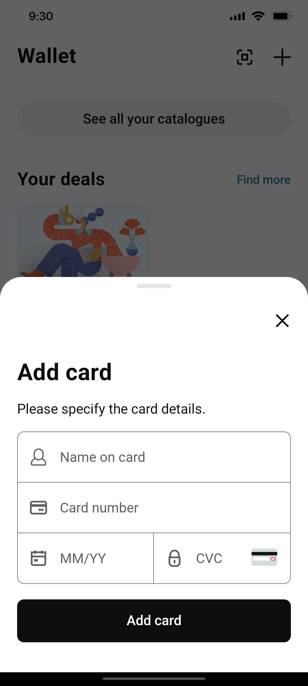 Klarna Add Card Page Screen
