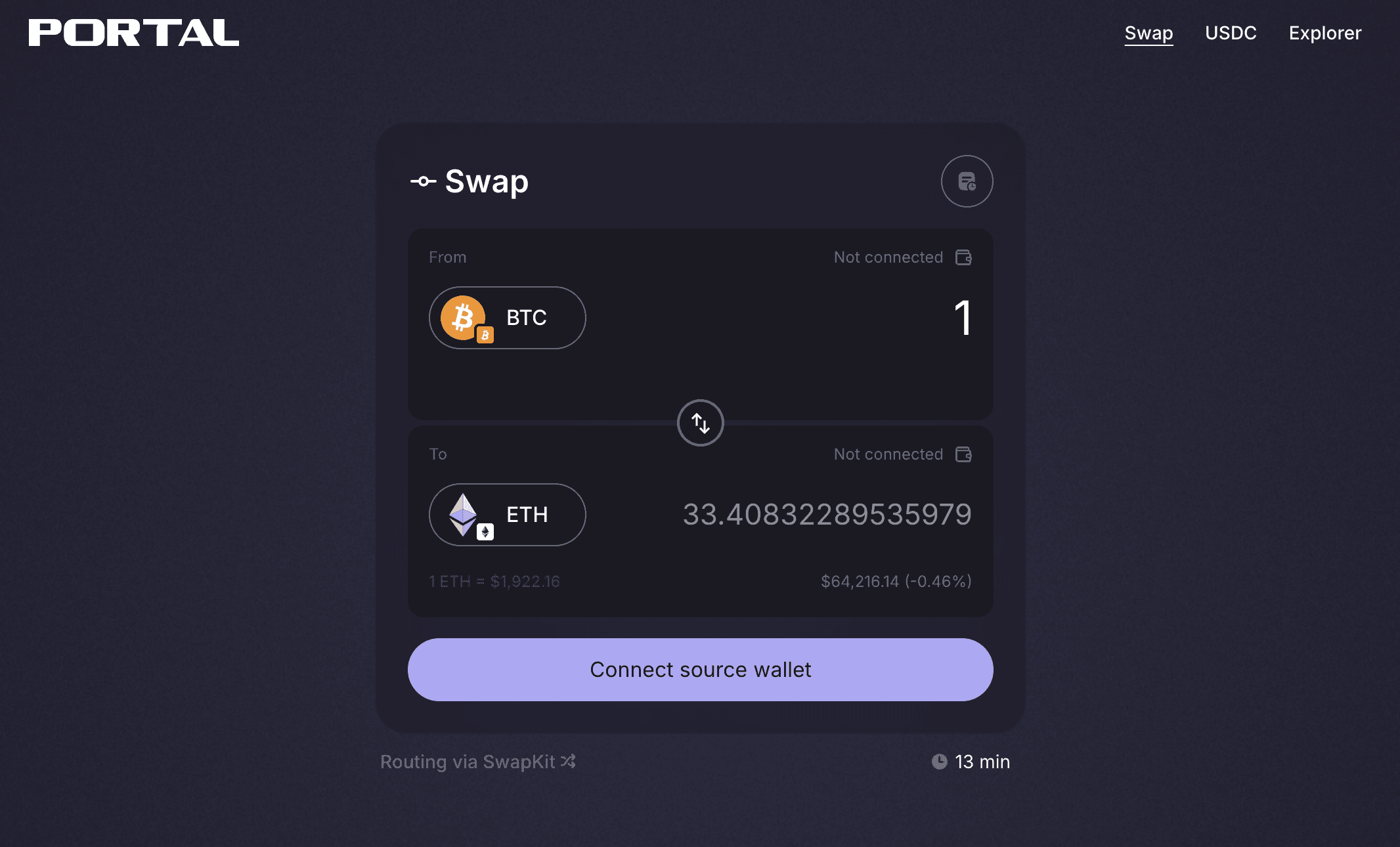 SwapKit sits between Portal and its swap partners (Chainflip, THORChain, Maya Protocol, and NEAR Intents) and picks whichever route quotes the best rate at that moment.