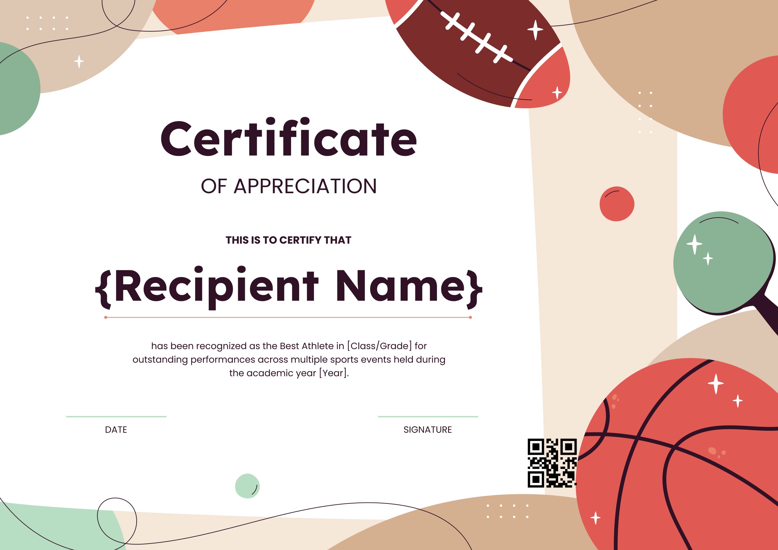 Wauld - Animated and bright certificate of appreciation template for primary school sports