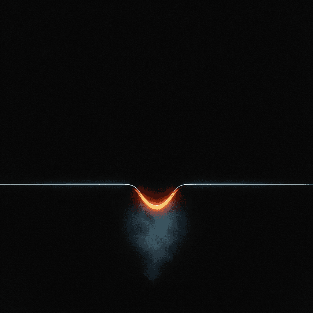 Single thin orange line bending downward across deep black void with subtle haze