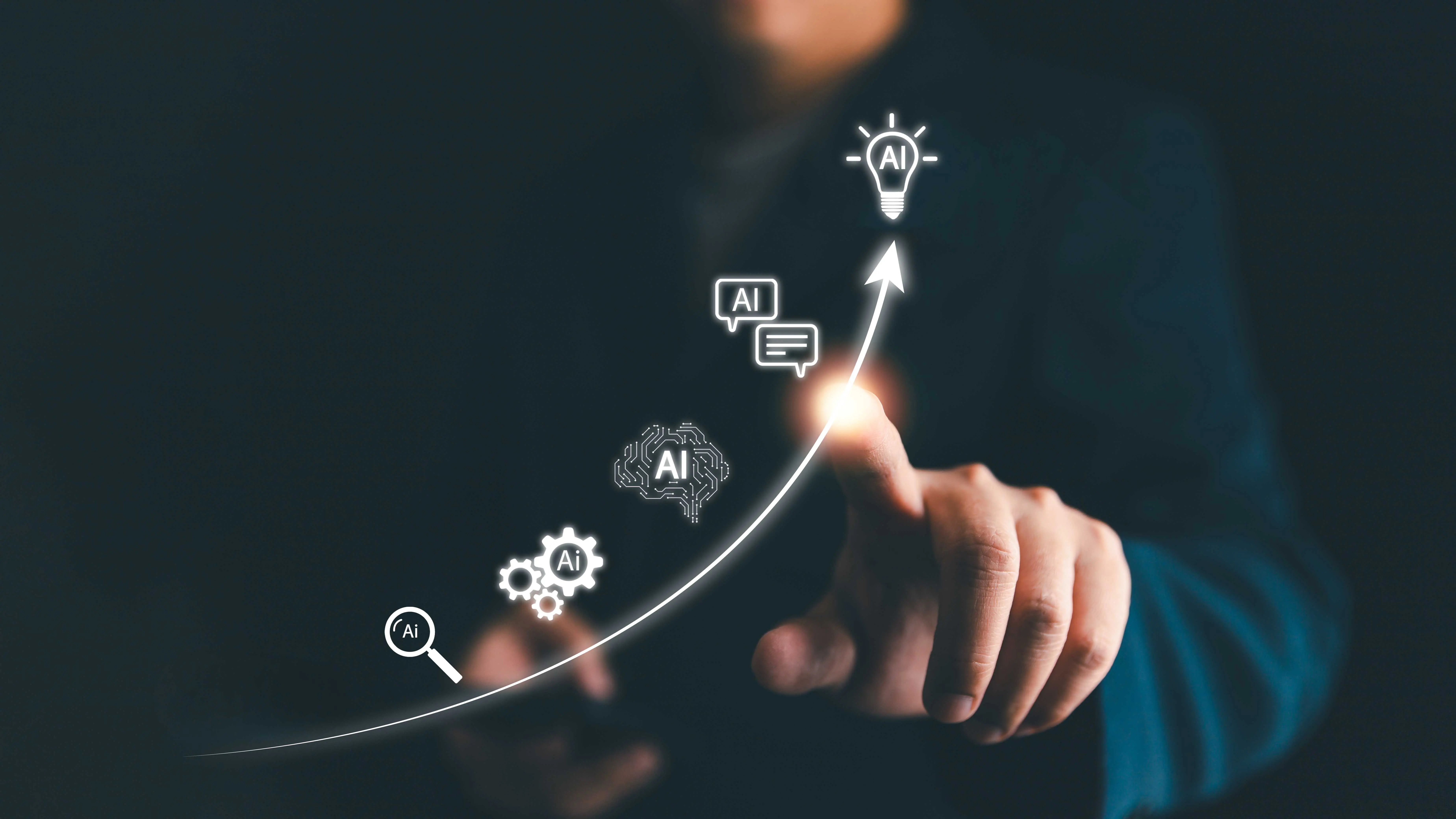 A person pointing at a curve with artificial intelligence.