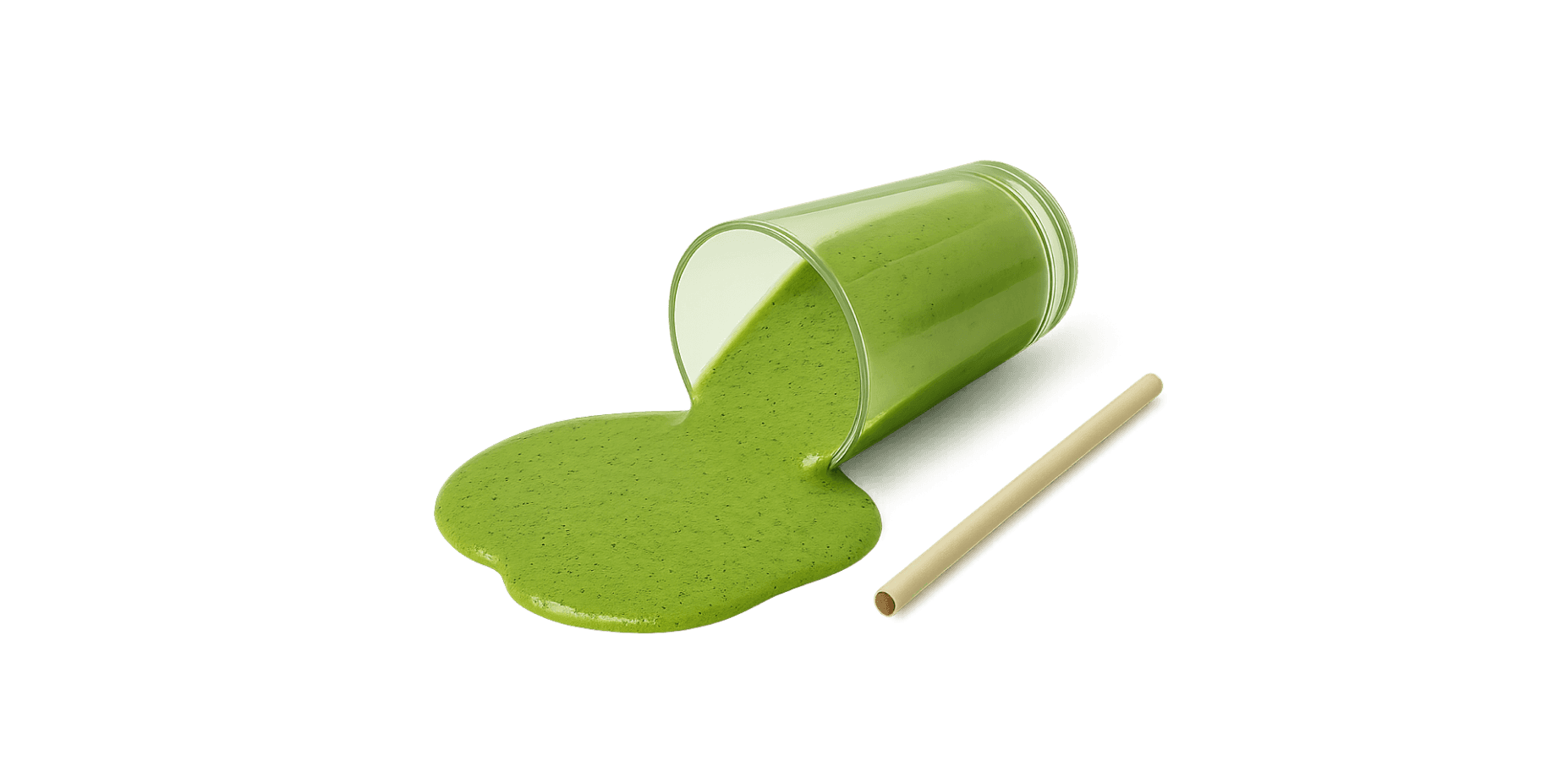 Spilled green smoothie with straw