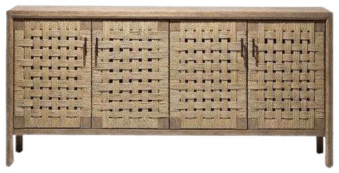 Wooden sideboard cabinet with natural jute woven panel doors