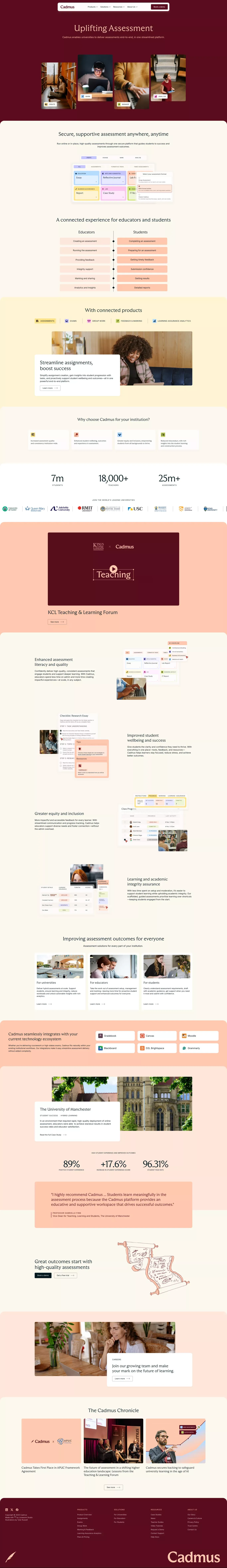 Uplifting Assessment landing page screenshot showcasing Education and Tech design