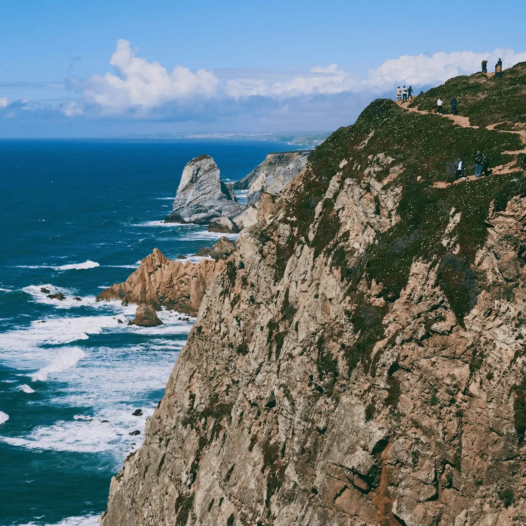 Rocky ocean cliffs on the Atlantic coast in Portugal.