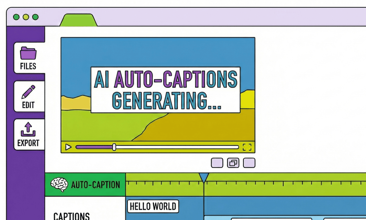 Adobe Premiere Pro timeline demonstrating AI-generated captions and automatic subtitle creation for faster video editing workflows.