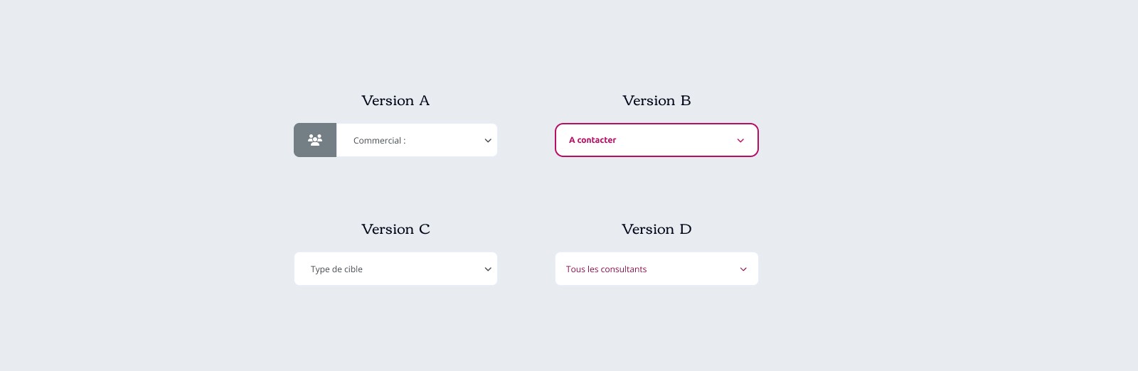 Different version of "Select" components were displayed.