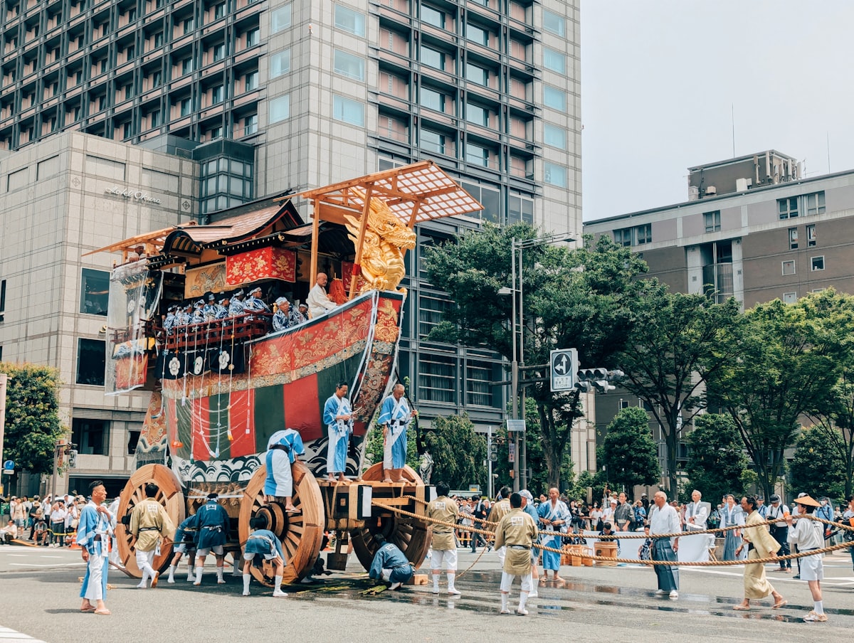 Gion Matsuri float pulled through a Kyoto street in July, one of the best times to visit Japan for festivals