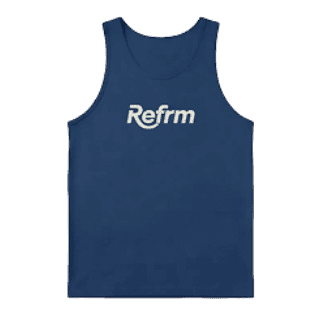 Blue tank top with Refrm logo