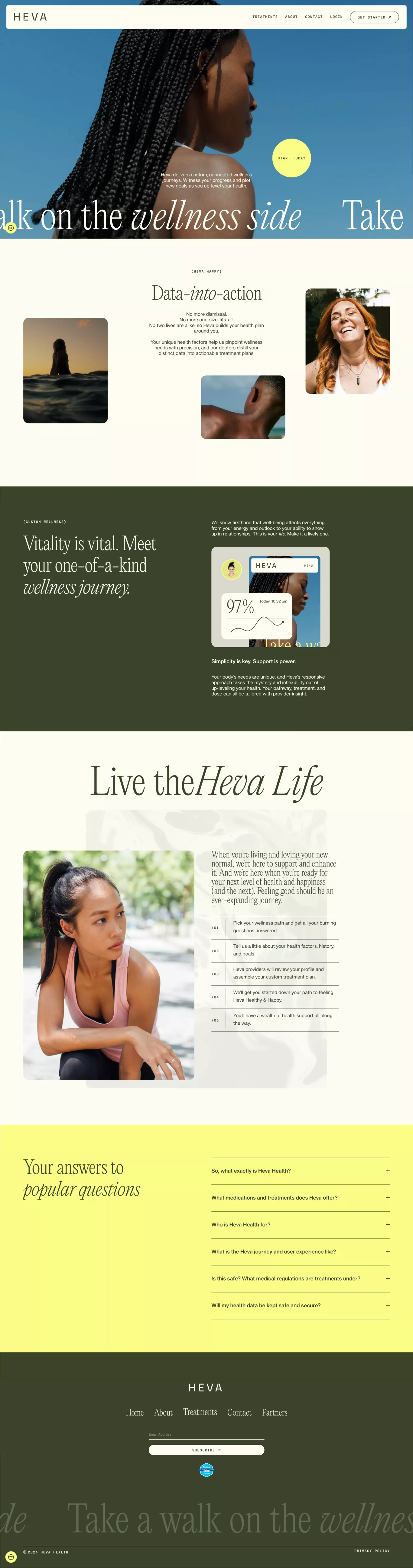 Heva Health landing page screenshot showcasing Health & Fitness and Tech design
