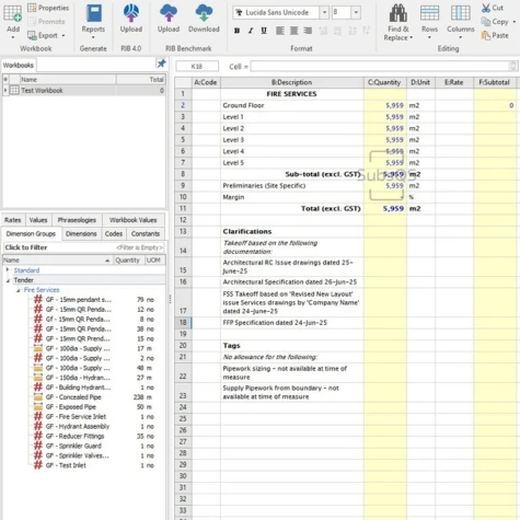 Screenshot - CostX Fire Safety Services Quantity Takeoff Workbook by SubsQS