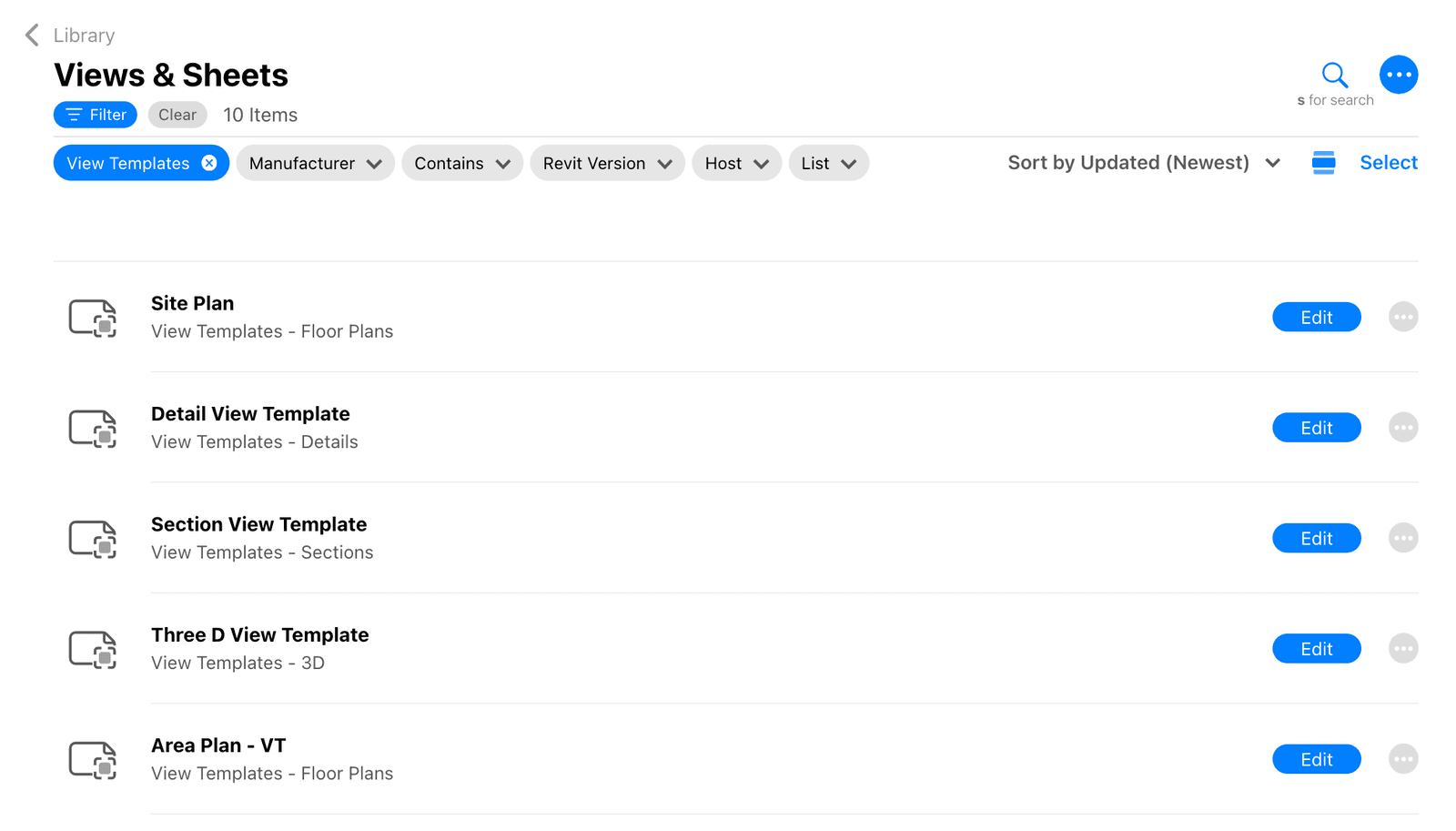 Organize and find view templates in your library or collections.