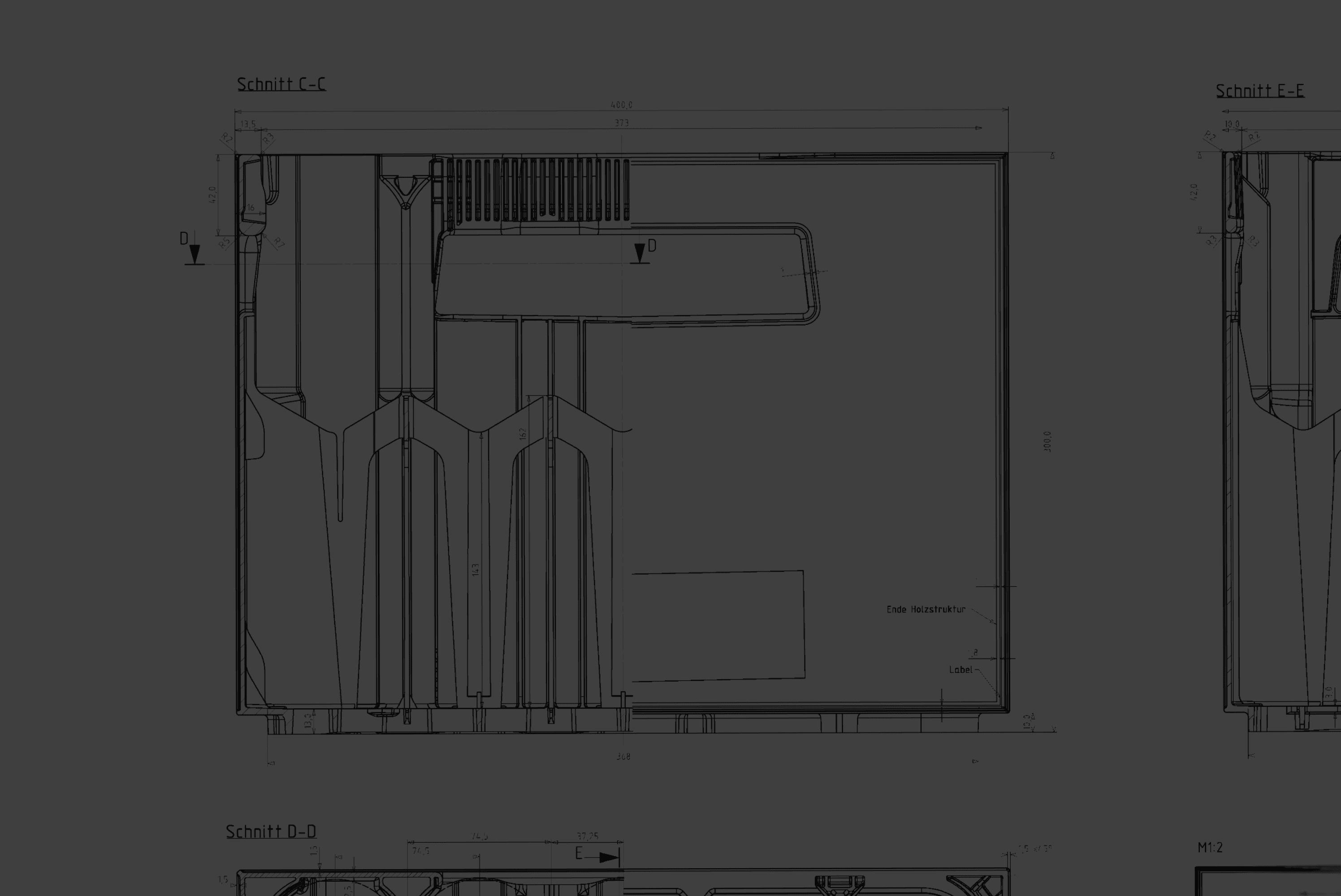 Technical drawing with dimensions labeled Schnitt C-C and E-E