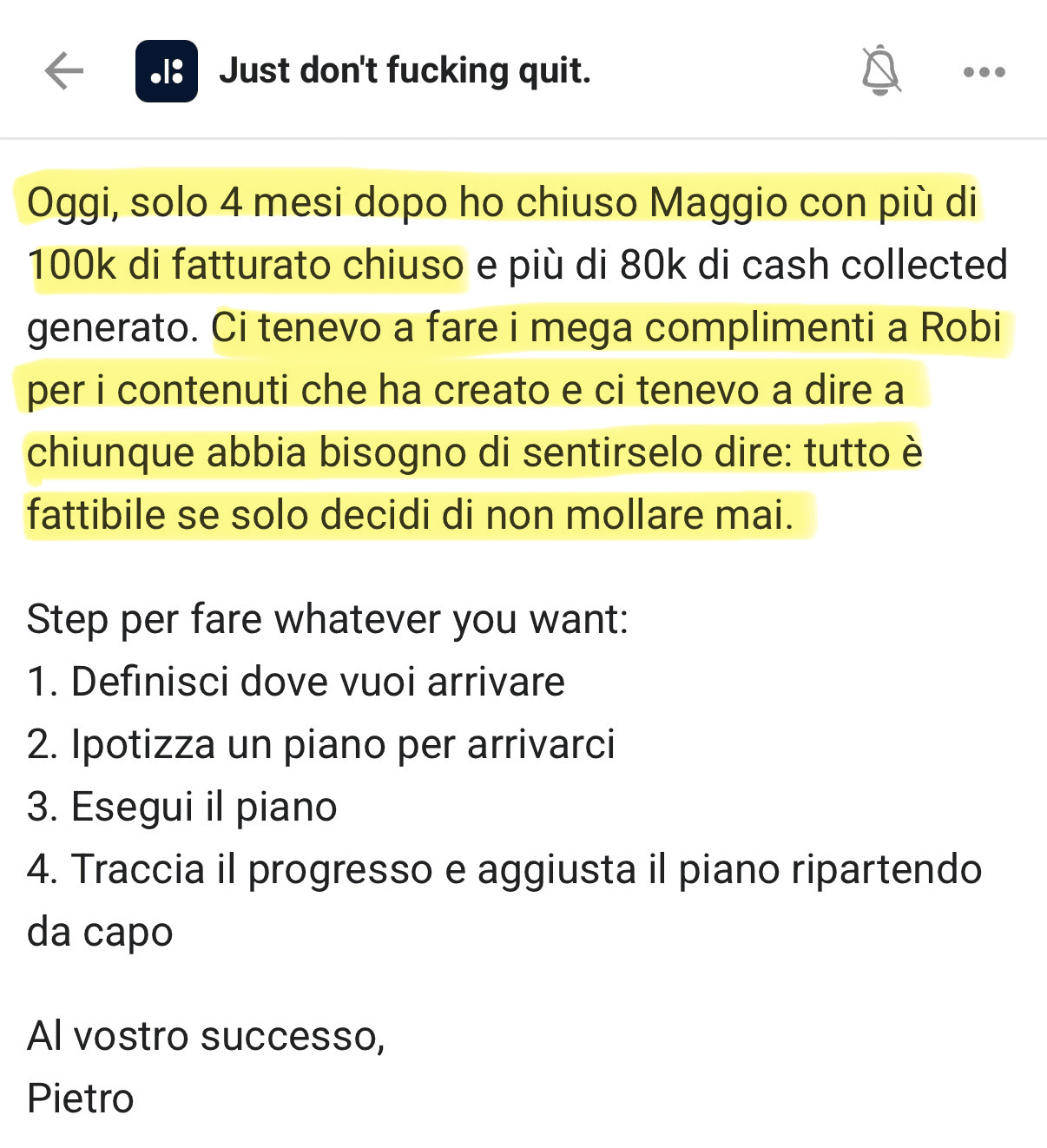 Post di Pietro Campanella — Il risultato
