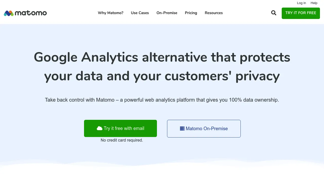 Screenshot of the Matomo website illustrating open-source web analytics platform focusing on privacy