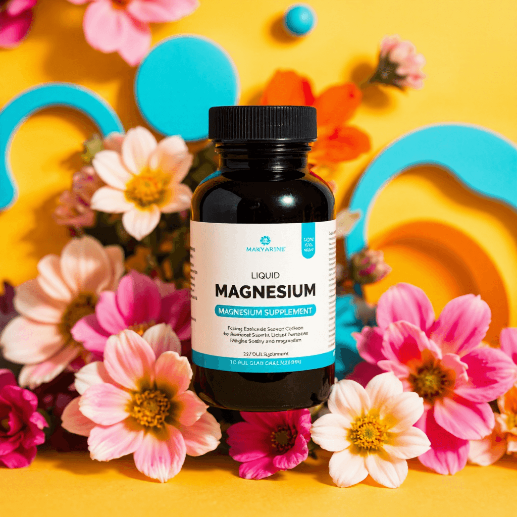 product photography of a bottle of liquid magnesium supplement