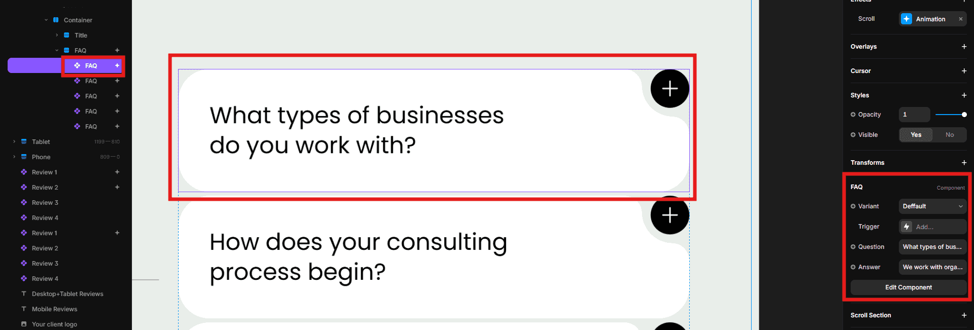 Editing an FAQ item in Nexias