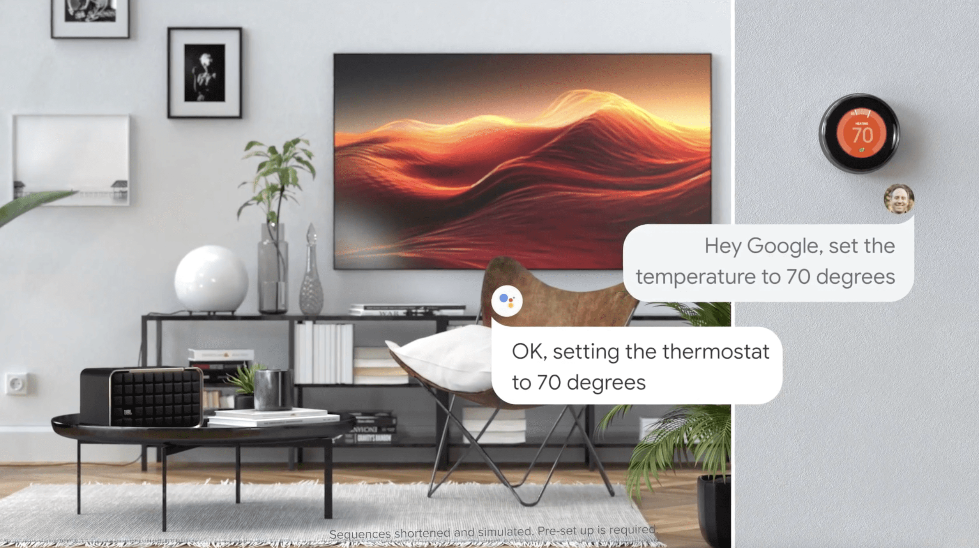 The Authentics speaker answering a Google Assistant request in a living room.