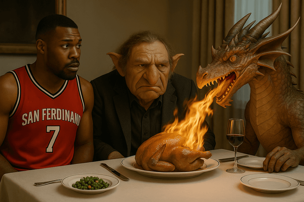 This image captures assertion as inconvenience. The scorch singes as our leads watch in quiet disbelief.