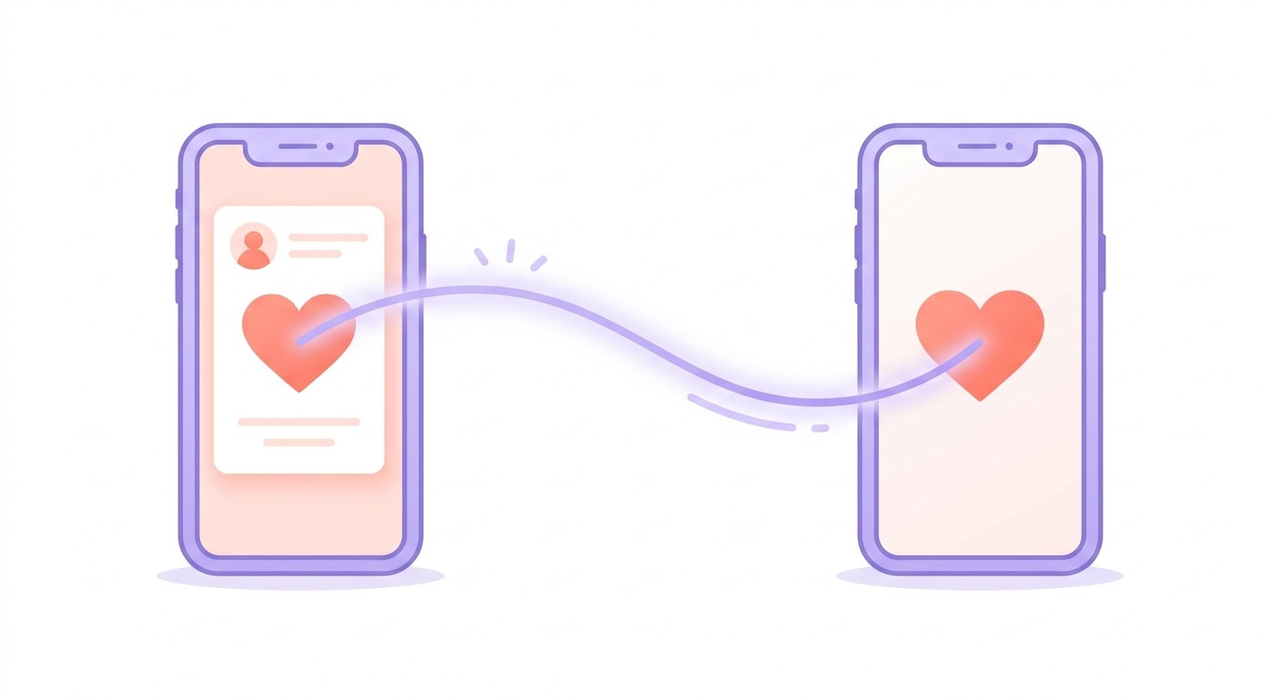 Illustration of two phones forming a mutual match in a dating app created without coding