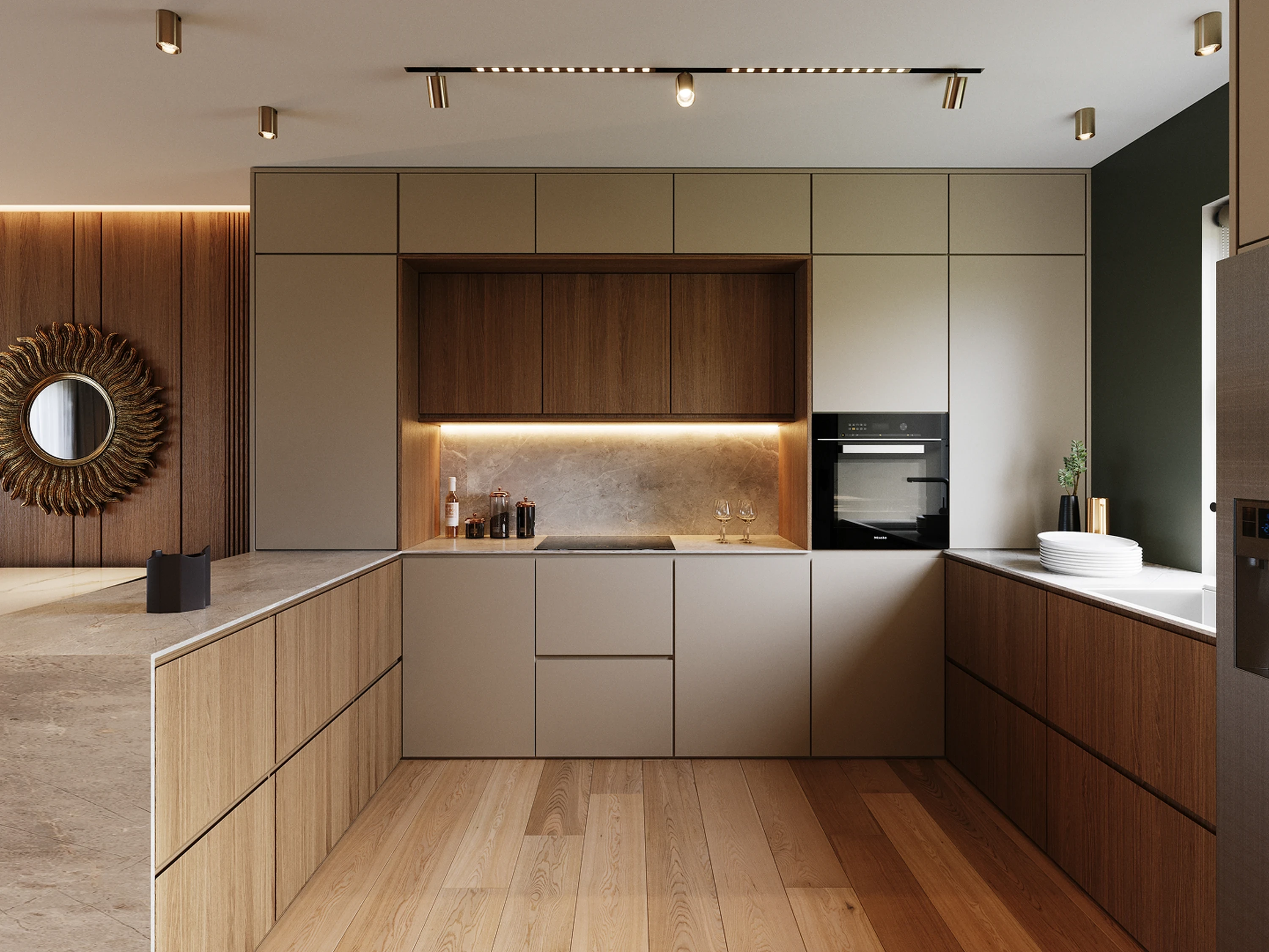 Détail — poignée intégrée sur façade de meuble.