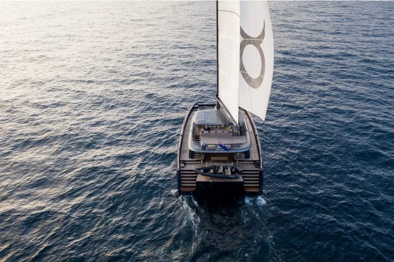 An aerial perspective of the Sunreef 80