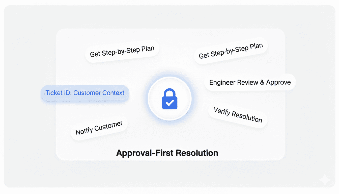 AI suggesting actions for Support engineer to approve for first time resolution