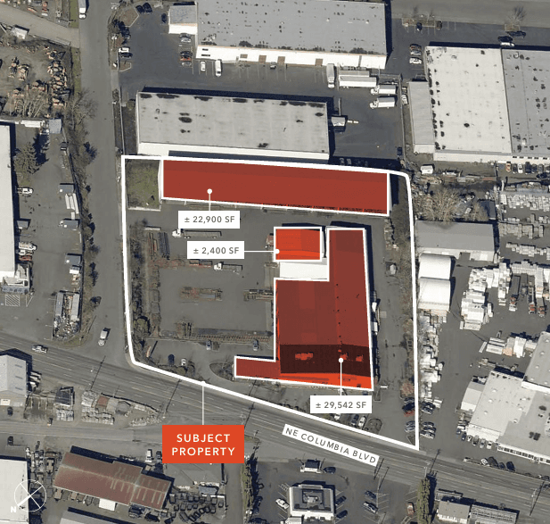 Aerial view of the industrial outdoor storage site at 1745 NE Columbia Boulevard, Portland, OR