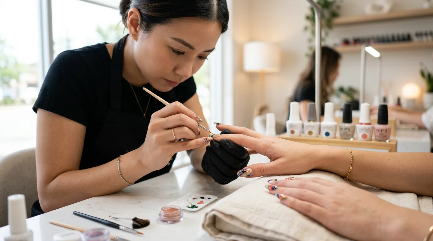 mãos com unhas bem cuidadas em fundo colorido