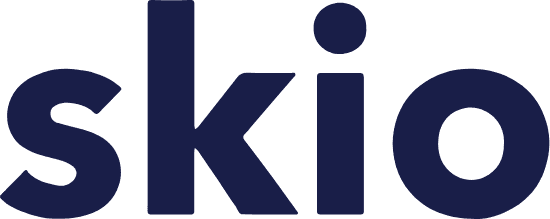 Logo of Skio, featuring the name "skio" in bold, stylized letters on a dark background.