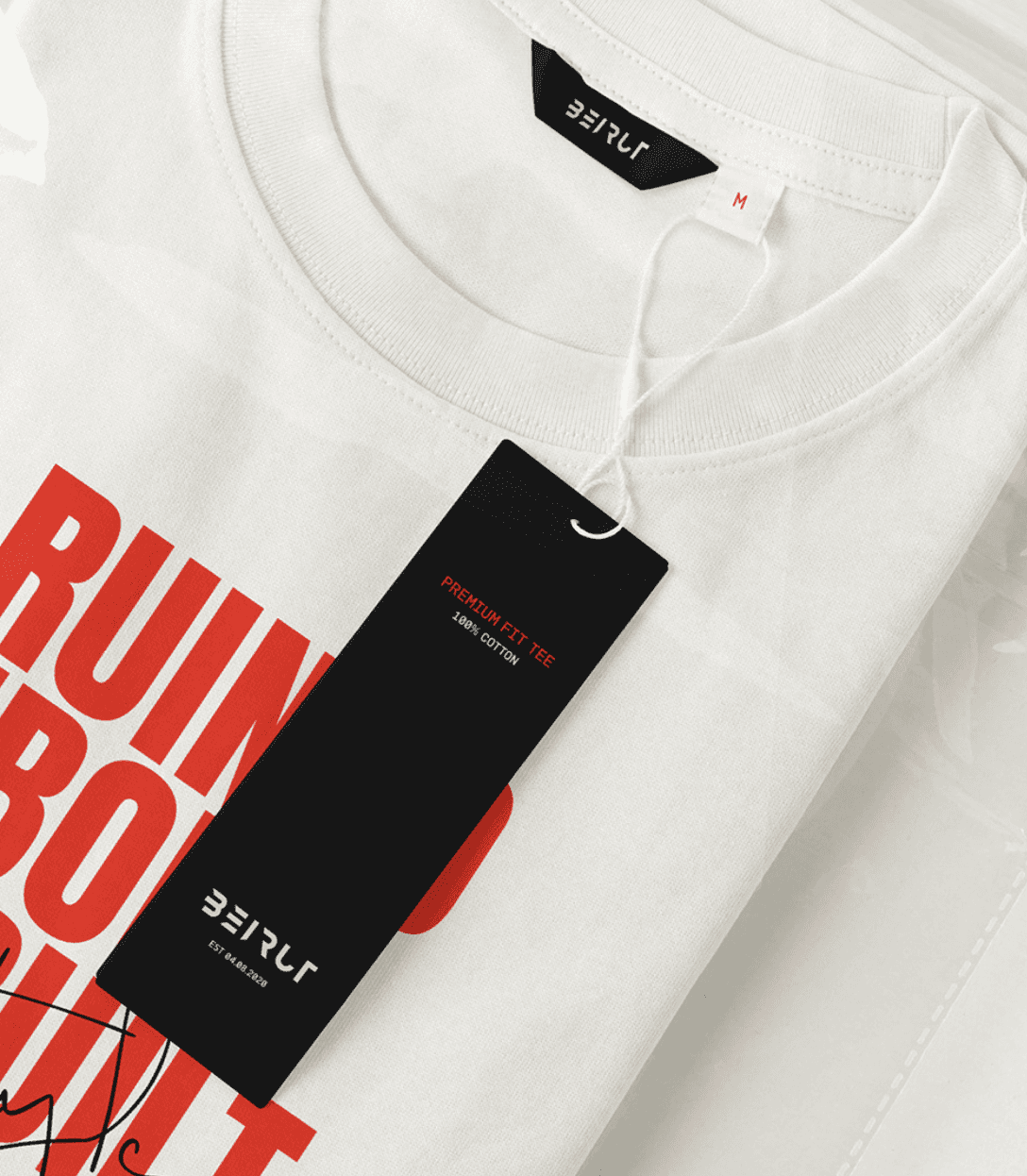 beirut tshirt rooted in Lebanon's resilient history with a tagline Ruined Reborn Rebuilt designed by The Tomorrow Agency